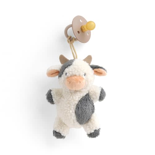 Itzy Ritzy Pacifier & Lovey Set - Natural Rubber Pacifier with Stuffed Animal Lovey - Detachable Plush Cow Pacifier Holder & Coordinating Natural Rubber Pacifier, Ideal for Ages 0-6 Months (Cow)