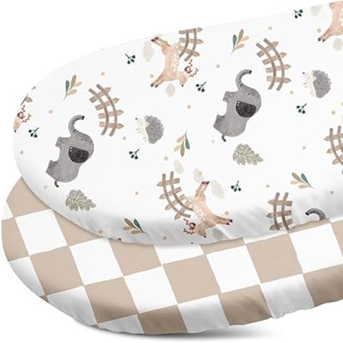 Gllquen Baby Bassinet Sheets 2 Pack, Breathable Cozy Fitted Mattress Sheet, Elastic Travel Crib Fashionable Floral Pattern, Standard Cradle Safe Sheets for Baby Boy Girls 32"X16"(Zoo)