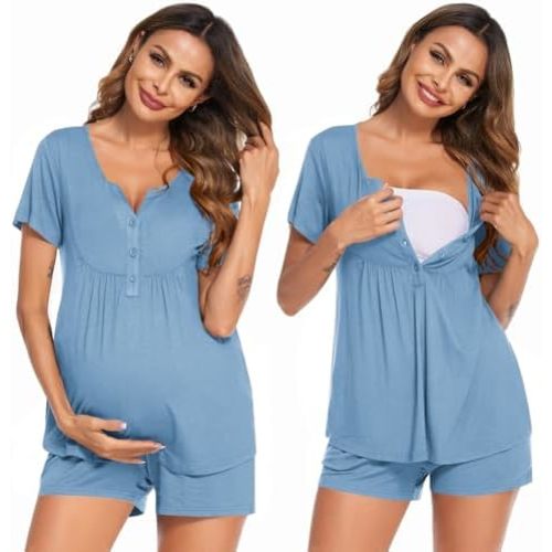 Ekouaer Women's Maternity Nursing Pajama Sets Short Sleeve Postpartum Pajamas Breastfeeding Pregnancy Clothes
