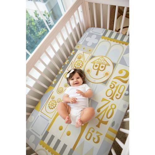 Gray It's a Small World Crib Sheet, Disney Baby Crib Sheet, Disney Nursery Bedding, Baby Shower Gift, Baby Girl Gift, Baby Boy Gift