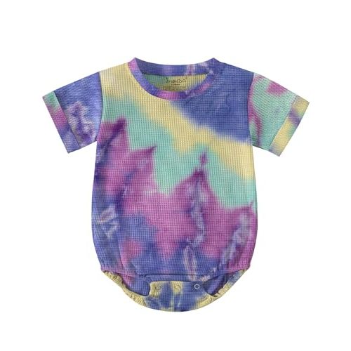 Jimonda Baby Bodysuit Newborn Tie Dye Clothes Infant Waffle One Piece Romper Baby Boys Girls Short Sleeve Jumpsuit Outfits