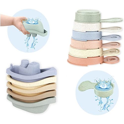 Bath Toys Floating Boats with Bathing Spoon, 11 PCS Bathtub Mold Free Bath Toy for Babies Water Table Toys Toddler Birthday Gift for Preschool Boys/Girls