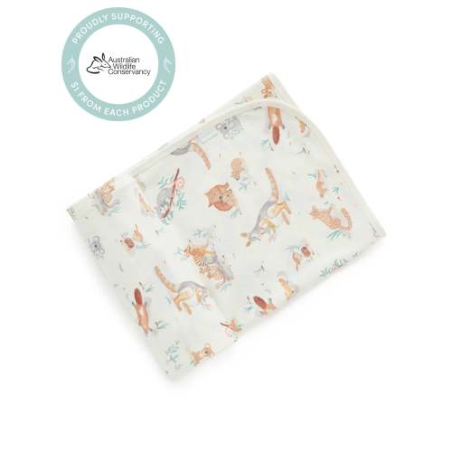 White Bush Babies Stretch Wrap - Baby Swaddles - Purebaby - Purebaby