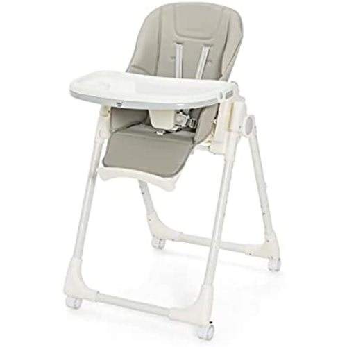 HONEY JOY High Chair with Wheels, Foldable Highchair for Babies and Toddlers, 6 Adjustable Heights, 3 Recline Backrest & Footrest, Double Tray, Quick Fold Portable Highchairs for Boys Girls(Gray)