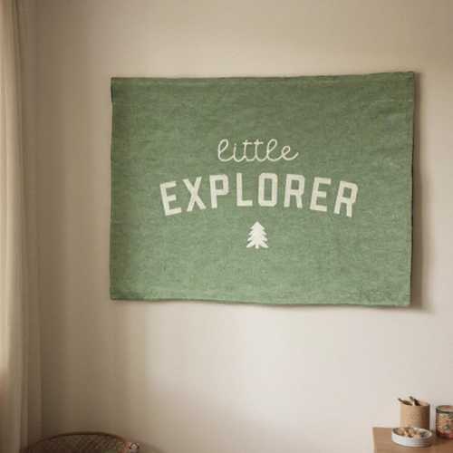 Little Explorer Cotton Tapestry | Camp Themed Woven Nursery & Boys Room Wall Decor | Nature-Inspired Woodland Hanging