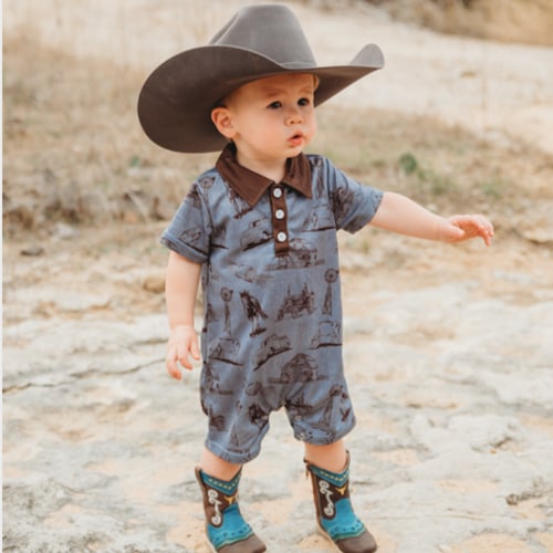 Blue Farm Print Romper Baby (0-18M)