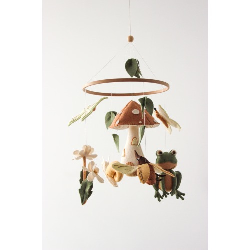 Woodland Baby Mobile, Felt Fairy Forest Nursery Mobile with Mushroom and Forest Animals, Neutral Crib Mobile