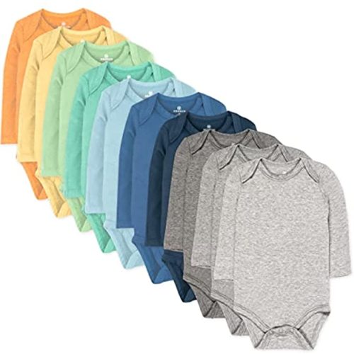 HonestBaby 10-Pack Long Sleeve Bodysuits One-piece 100% Organic Cotton for Infant Baby Boys, Girls, Unisex - 6-9 Months - Rainbow Boy