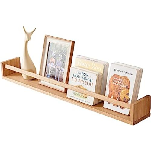 Oak Nursery Shelves, Natural Wood Nursery Floating Shelves Wall Mounted, Wall Bookshelf for Bedroom Living Room Kitchen Spice Rack,32 Inch