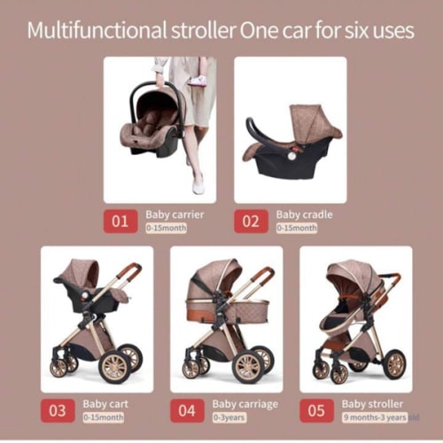 B.CHILDHOOD 3-In-1 Convertible Baby Stroller With Bassinet Mode - Foldable Infant Stroller - Toddler Stroller With Reversible Stroller Seat Adjustable Bassinet