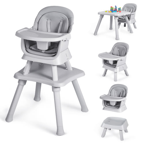 LINLUX 8 in 1 Convertible High Chair for Babies, Feeding Booster Seat for Toddlers, Light Grey