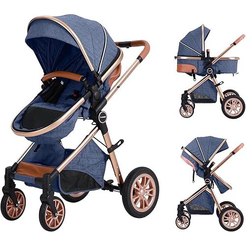 Cochildor DuraFlex 2-in-1 Baby Stroller, Foldable Travel Stroller for Newborn to Toddler, Convertible Stroller with All-Terrain Wheels and UPF 50+ Canopy, Blue