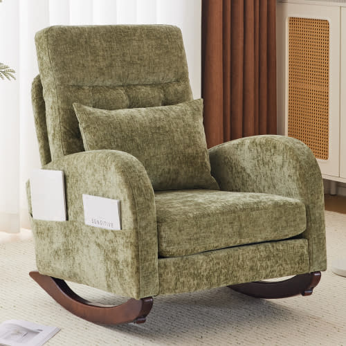 Ktaxon Rocking Accent Chair Glider Reading Chair Comfy Chenille Upholstered Single Sofa Rocker for Living Room, Nursery, Bedroom Olive Green