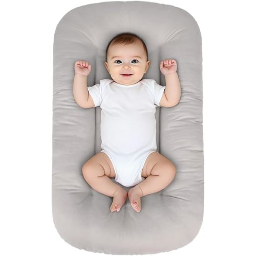 Baby Lounger for Infants Babies 0-24 Months, Bionic Organic Lounger, Soft Cotton Breathable Infant Floor Seats & Loungers for Newborn Baby Shower Gifts (Grey)