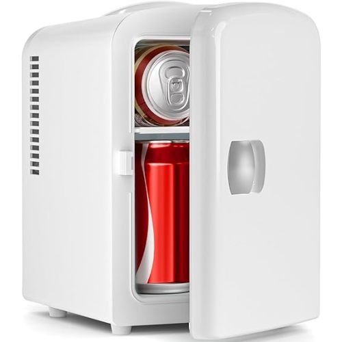 Compact Refrigerator, Portable Mini Fridge, Skin Care 4L Capacity/6 Cans, for Bedroom, Car, Office & Dorm, Small Cooler for Cosmetics, Beverage and Food, White