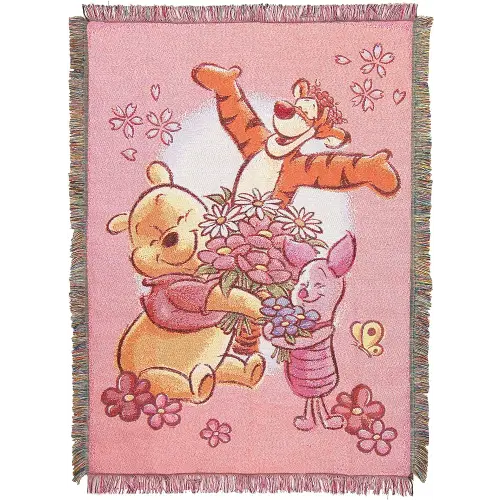 Disney's Winnie the Pooh, "Flower Power" Woven Tapestry Throw Blanket, 48" x 60", Multi Color