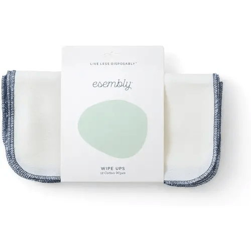 Esembly Wipe Ups, Organic Cotton Reusable Baby Wipes, Soft and Sturdy Washable Cloth Diaper Wipes, One Size, 12-pk