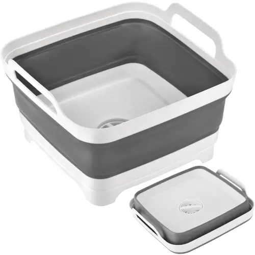 9L(2.4Gal) Collapsible Dish Wash Basin with Drain Plug - Portable Bottle Washing Tub Space Saveing Kitchen Storage Tray Dish Wash Basin, Foldable Dishpan for Camping