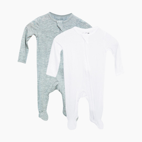 Snuggle Shield LUXE Bamboo Footie Pajamas 2 Pack - Heather Grey/White, 0-3 M