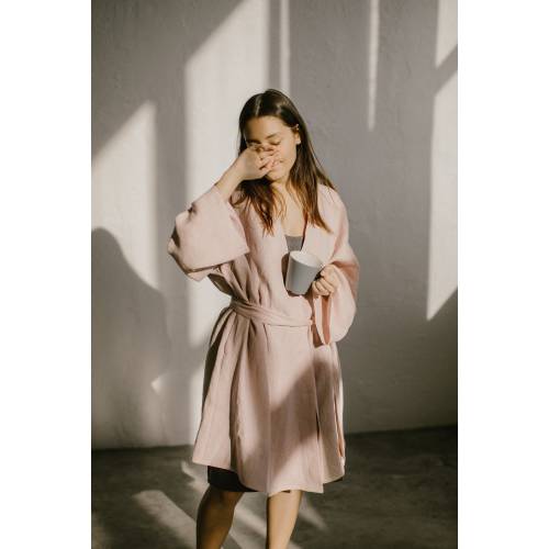 LINEN kimono robe, Plus size linen bath robe, Linen robe with wide sleeves and pockets, Linen bathrobe women birthday gift, 24 COLORS