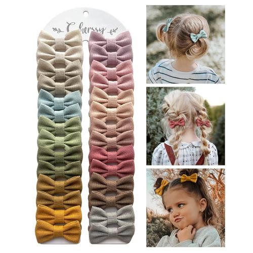 Cherssy 2" Baby Hair Ties with Linen Bows, 28 Pcs Neutral Hair Bow Elastic Nylon Hair Bands for Toddler Girls, Ponytail Holders Pigtails Hair Accessories for Thick or Thin Hair