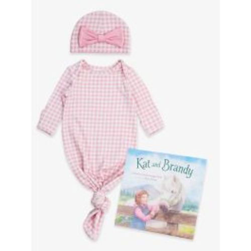 Kat and Brandy Book + Pink Gingham Ruffle Gown & Hat Set