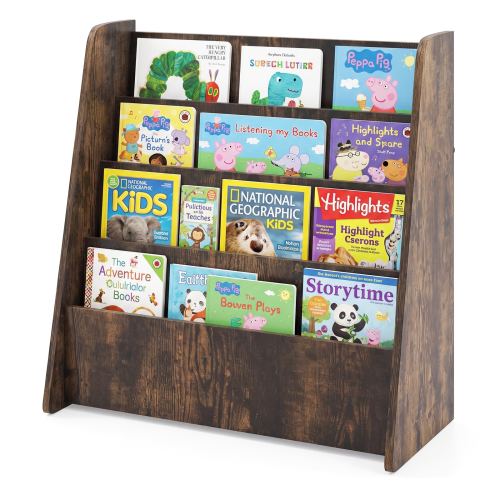Costway 4-tier Kids Wooden Bookshelf Toddlers Book Rack with Deep