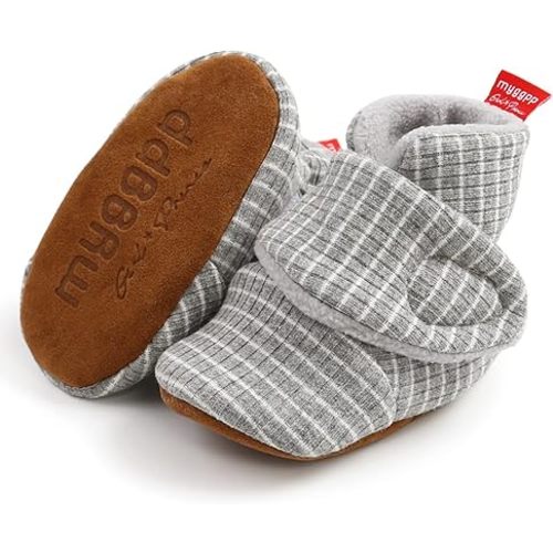 Timatego Newborn Baby Boys Girls Booties Stay On Socks Non Skid Soft Sole Infant Toddler Warm Winter House Slipper Crib Shoes 0-18 Months