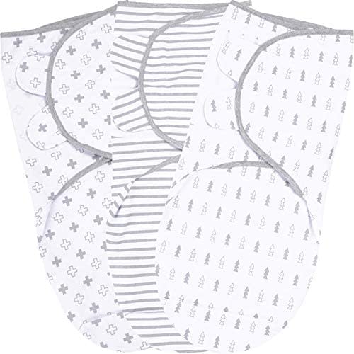 Baby Swaddle Blanket, Swaddle Wrap for Newborn and Infant, Adjustable Swaddle Set for Baby Boy and Girl, Soft Organic Cotton (Small (0-3 Month), Cool Grey)