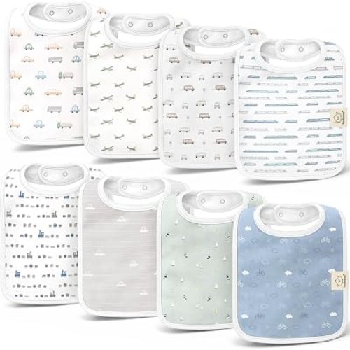 KeaBabies 8-Pack Organic Baby Bibs for Boys, Girls - Super Absorbent Cotton Drool Bibs for Baby Girl & Boy, Teething Toddler, Drooling Newborn, Ultra Soft & Machine Washable (Vessels)