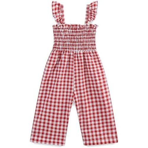Baby Girl Clothes Romper overall Pants Plaid Sleeveless Ruffle Halter Jumpsuit