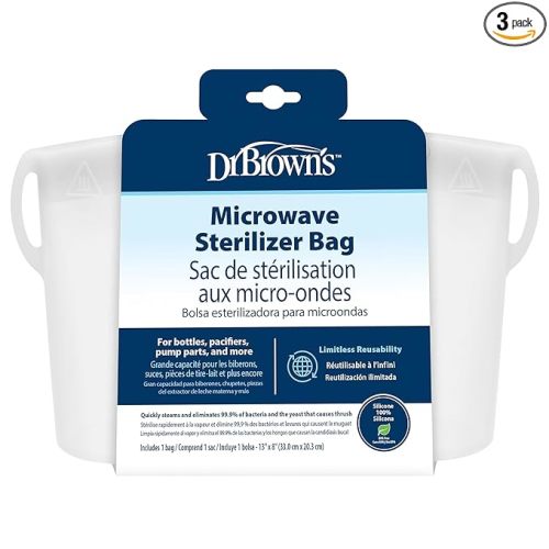 Dr. Brown's Microwave Steam Sterilizer Bag for Baby Bottles, Breast Pump Parts & Other Toddler Accessories, 100% Silicone, Reusable Sterilizing Bag