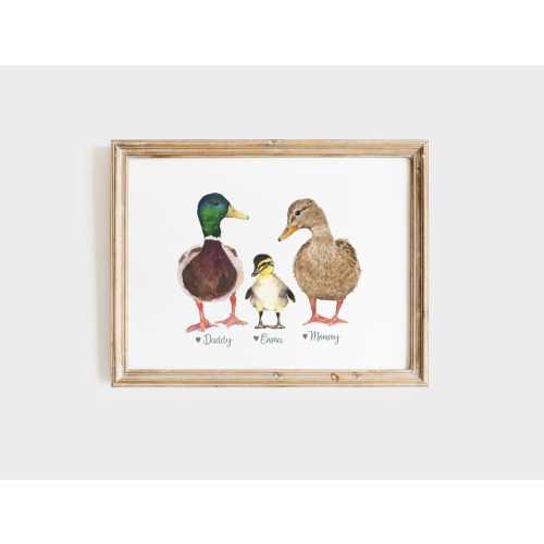 Duck Nursery Art Print, Watercolor Mallard Duck Print, Personalized Nursery Decor, Duckling Nursery Art, Giclee Art Print, Nursery Gift