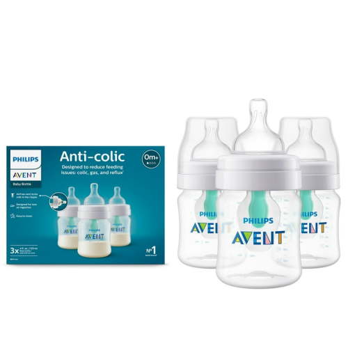 Philips Avent Anti-colic Baby Bottle with AirFree Vent, 4oz, 3pk, Clear, SCY701/93