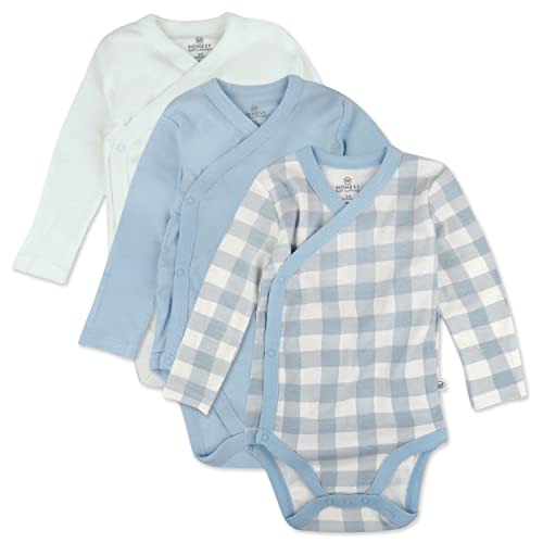 HonestBaby Baby Long Sleeve Side-Snap Organic Cotton Kimono Bodysuits (3 Pack)