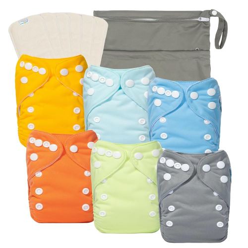 babygoal Newborn Cloth Diapers Pack of 13 for 5-12lbs Preemie Boy and Girl, Cloth Diaper Covers 6 Pack with 6pcs Inserts and Wet Bag, Reusable Washable & Waterproof