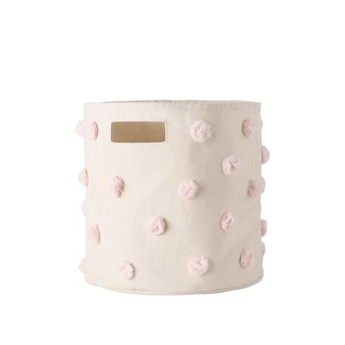PEHR Pom Pom Basket, Bin (Blush) | 100% Cotton Canvas Storage for Nursery, Playroom & Home | Decorative Organizer | 13”D x 12”H