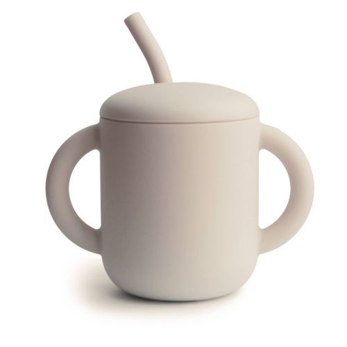 Mushie 6 Fl Oz Silicone Training Cup And Straw - Shifting Sand