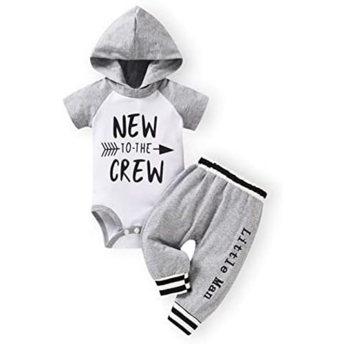 HINTINA Preemie Newborn Infant Baby Boys Clothes Bodysuit Hooded Romper Pants Set Spring Hoodie Outfit