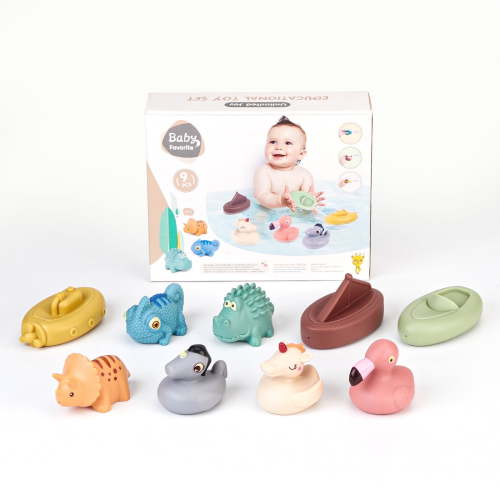 AMCHSURI Mold-Free & No Holes Bath Toys, 9 Pack Animal & Floating Boats, Bathtub Pool Water Play Gift for Toddlers