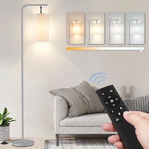 Floor Lamp for Living Room, 9W LED Bulb, Remote Custom Color Temperature & Brightness, Tall Standing Lamps for Bedroom Office, Grey