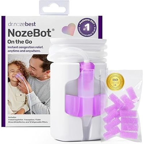 Dr. Noze Best NozeBot On The Go Nasal Aspirator - Pediatric ENT Designed Electric Nose Sucker for Babies and Toddlers, Portable and Easy to Clean, Battery Powered Relief for Mild Congestion