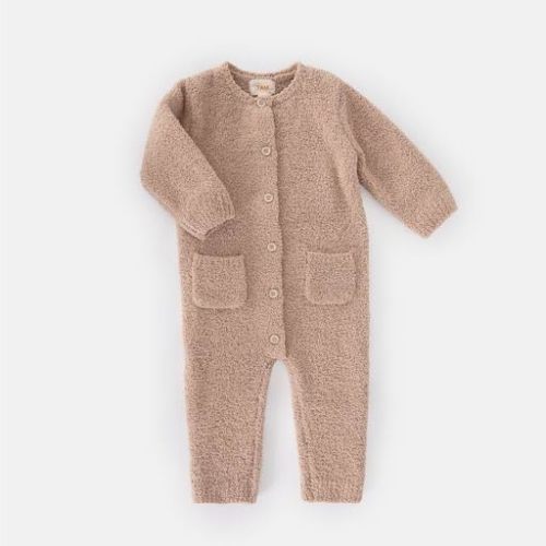 Pecan, 3-6 mo, 7AM Infant Romper Long Sleeve - Toddler Romper Jumpsuits for Baby Boy & Girl, Round Neck One Piece Outfit | Fuzzy & Comfywear - 3-6M - Pecan
