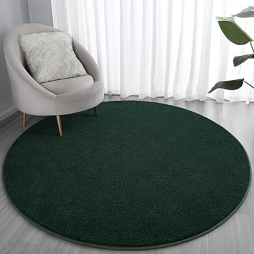 Lascpt Round Rug for Bedroom 6x6, Deep Green Circle Rug for Living Room Super Soft Thicken Memory Foam Circular Rug, Non-Slip Indoor Area Rug for Modern Home Decor, Round Carpet for Nursery Kid's Room