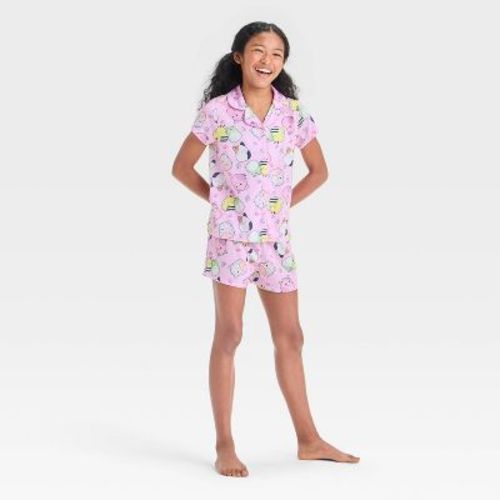 Girls' Squishmallows Button-Up Pajama Set - Pink M