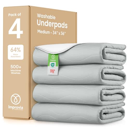 IMPROVIA Washable Underpads, Heavy Absorbency Reusable Incontinence Pads for Kids, Adults, Elderly, and Pets, Waterproof Protection Floor (Gray, 34"x36" (Pack of 4))