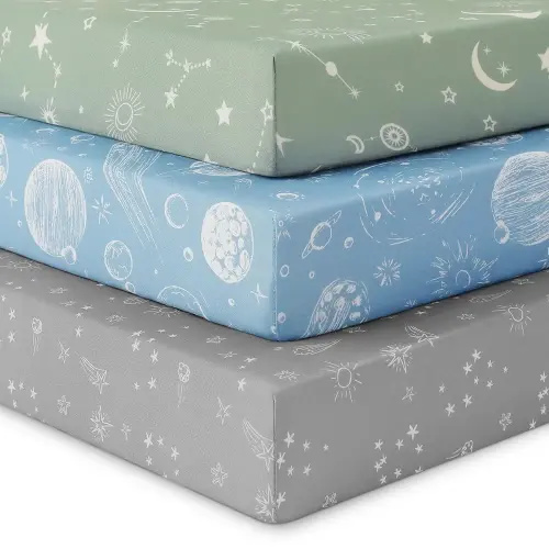 Baby Crib Sheets for Boys Girls, Fitted Crib Sheet Neutral 3 Pack for Standard Crib and Toddler Mattress, Breathable Soft Microfiber Baby Sheet 28x52x8in Green Gray Constellation