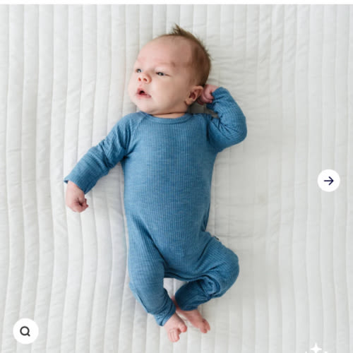Heather Blue Ribbed Crescent Zippy - Little Sleepies