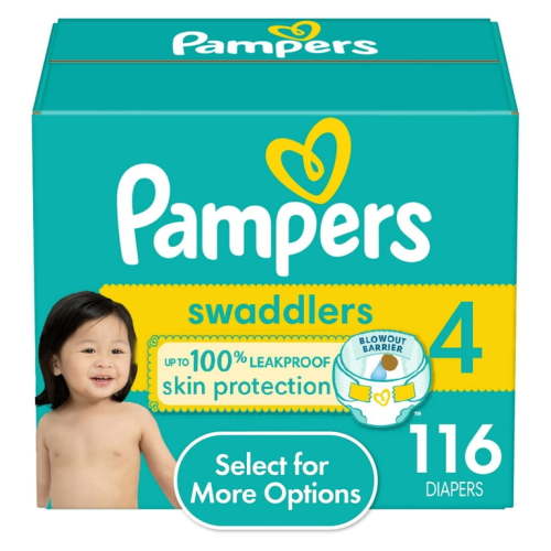 Pampers Swaddlers Size 4 Diapers, 116 Count - Leak Protection, Hypoallergenic, Dermatologist Approved
