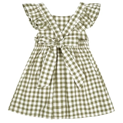 AGQT Baby Girls Plaid Dress Flutter Sleeve Gingham Spring Summer Dresses Size 6M-8T
